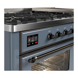 ILVE UM60FNR3BGBLP Majestic III 60 inch Dual Fuel Range with 9 Burners and Griddle, Dual Function Burner up to 25,000 BTU (Liquid Propane, Triple Glass Door, Blue Grey, Burnished)