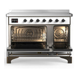 ILVE UMIB48NR3WHB Majestic III 48 inch Induction Range with 6 Elements, 5.02 cu. ft. Total Oven Capacity (Triple Glass Door, White, Burnished)