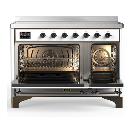 ILVE UMIB48NR3WHB Majestic III 48 inch Induction Range with 6 Elements, 5.02 cu. ft. Total Oven Capacity (Triple Glass Door, White, Burnished)