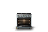 36"W. Dual Fuel Range (Burner: 6b, Finish: November Sky, Trim: Polished Chrome, Fuel: Propane)