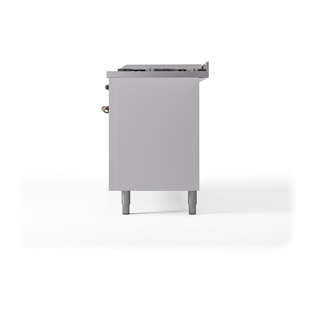 ILVE UN60FQNMPWHBLP Nostalgie II Noblesse 60 inch Dual Fuel Range (9 Sealed Burners + Griddle, Liquid Propane, Solid Door, White, Burnished)