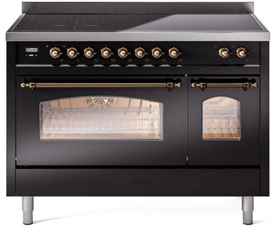 Nostalgie II 48 Inch Electric Freestanding Range in Glossy Black with Bronze Trim