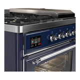 ILVE UM48FSNR3MBC Majestic III 48 inch Dual Fuel Range with 5 Black Brass Burners, Griddle and French Top, Dual Function Burner up to 25,000 BTU (Natural Gas, Triple Glass Door, Midnight Blue, Chrome)