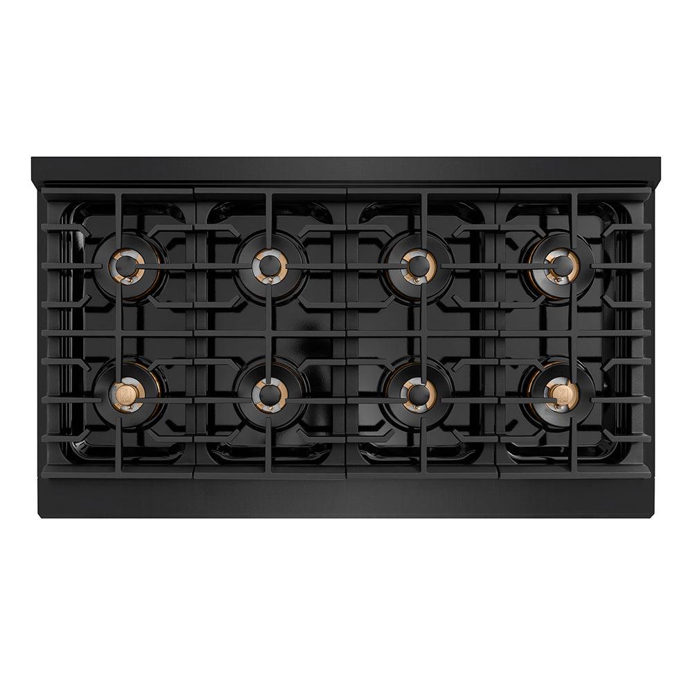 ZLINE Autograph Edition 48 in. 6.7 cu. ft. Paramount Dual Fuel Range with 8 Burner DuoPro? Cooktop and Dual Ovens in Black Stainless Steel and Champagne Bronze Accents (PSDRBZ-48-CB)
