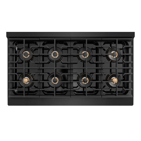 ZLINE Autograph Edition 48 in. 6.7 cu. ft. Paramount Dual Fuel Range with 8 Burner DuoPro? Cooktop and Dual Ovens in Black Stainless Steel and Champagne Bronze Accents (PSDRBZ-48-CB)