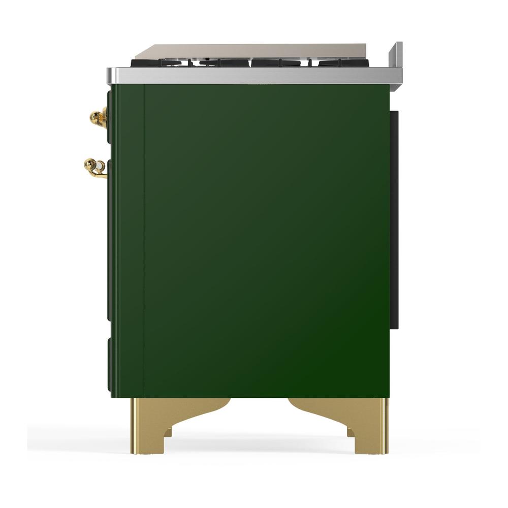 ILVE UM60FSNR3EGGLP Majestic III 60 inch Dual Fuel Range with 7 Burners, Griddle and French Top, Dual Function Burner with up to 25,000 BTU (Liquid Propane, Triple Glass Door, Emerald Green, Brass)