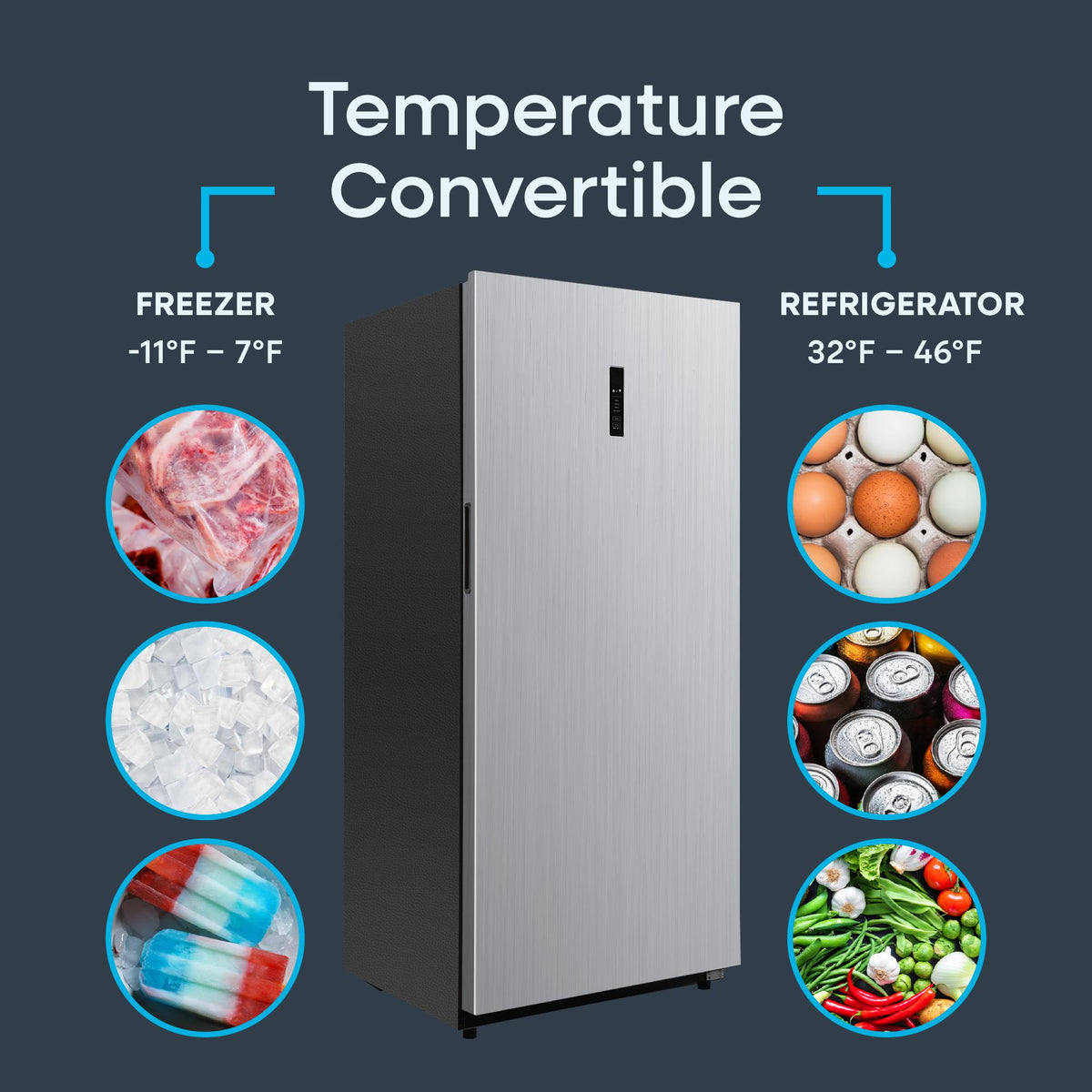 Element 32.7 inch, 20.2 cu. ft. Convertible Upright Freezer - Stainless Steel, ENERGY STAR (EXUF20CEES)