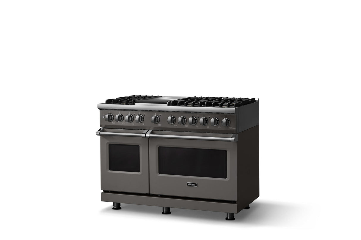 48"W. Dual Fuel Range (Burner: 6g, Finish: Damascus Gray, Trim: Polished Chrome, Fuel: Natural Gas)