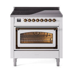 ILVE UNI366NMPWHB Nostalgie II Noblesse 36 inch Induction Range (Triple Glass Door, White, Burnished)
