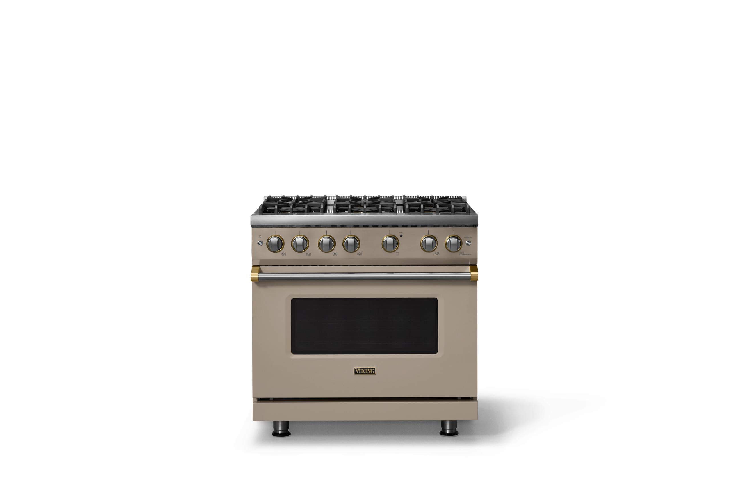 36"W. Sealed Burner Gas Range (Burner: 6b, Finish: Nantucket, Trim: Brushed Brass, Fuel: Propane)
