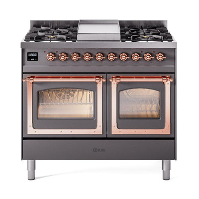 ILVE UND40FNMPMGP Nostalgie II Noblesse 40 inch Dual Fuel Range (Natural Gas, Triple Glass Door, Graphite Matte, Copper)
