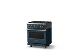 30"W. Dual Fuel Range (Finish: Squall, Trim: Brushed Brass, Fuel: Natural Gas)