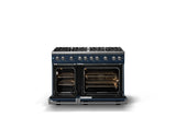 48"W. Sealed Burner Gas Range (Burner: 8b, Finish: Slate Blue, Trim: Polished Chrome, Fuel: Natural Gas)