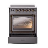 ILVE UNI304NMPMGB Nostalgie II Noblesse 30 inch Induction Range (Triple Glass Door, Graphite Matte, Burnished)