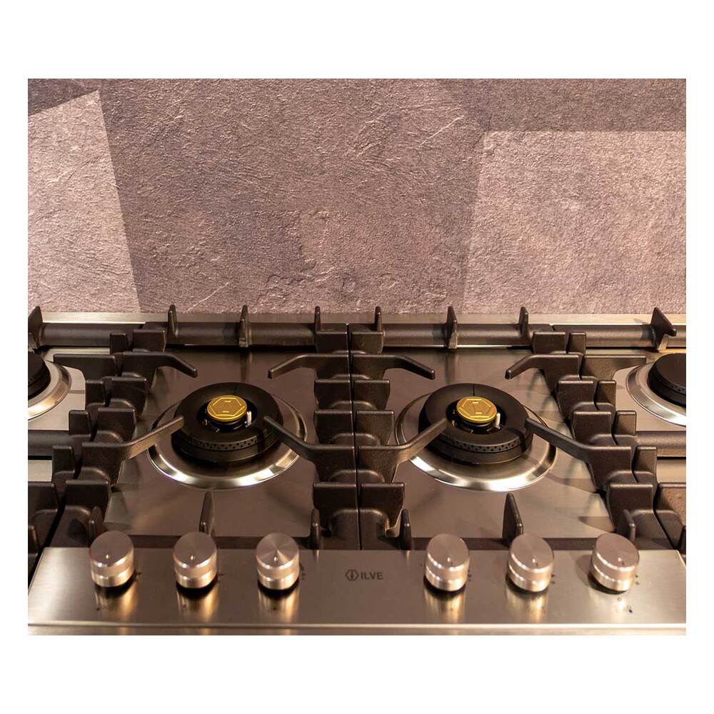 ILVE UHCPT125SSLP Professional Plus II 48 inch Built-In Gas Cooktop with Total Black Brass Burners, in Stainless Steel (6 Sealed Burners, Liquid Propane)