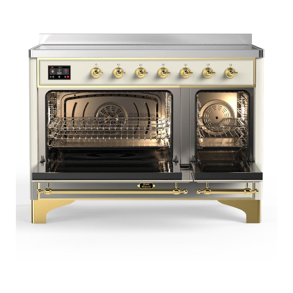 ILVE UMIB48NR3AWG Majestic III 48 inch Induction Range with 6 Elements, 5.02 cu. ft. Total Oven Capacity (Triple Glass Door, Antique White, Brass)