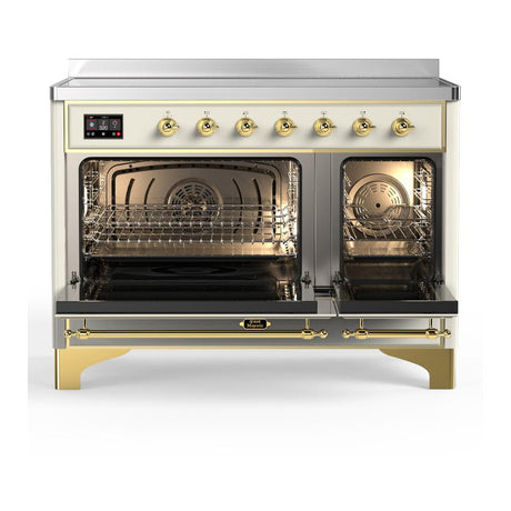 ILVE UMIB48NR3AWG Majestic III 48 inch Induction Range with 6 Elements, 5.02 cu. ft. Total Oven Capacity (Triple Glass Door, Antique White, Brass)
