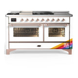 ILVE UM60FSNR3RAPLP Majestic III 60 inch Dual Fuel Range with 7 Burners, Griddle and French Top, Dual Function Burner with up to 25,000 BTU (Liquid Propane, Triple Glass Door, RAL, Copper)