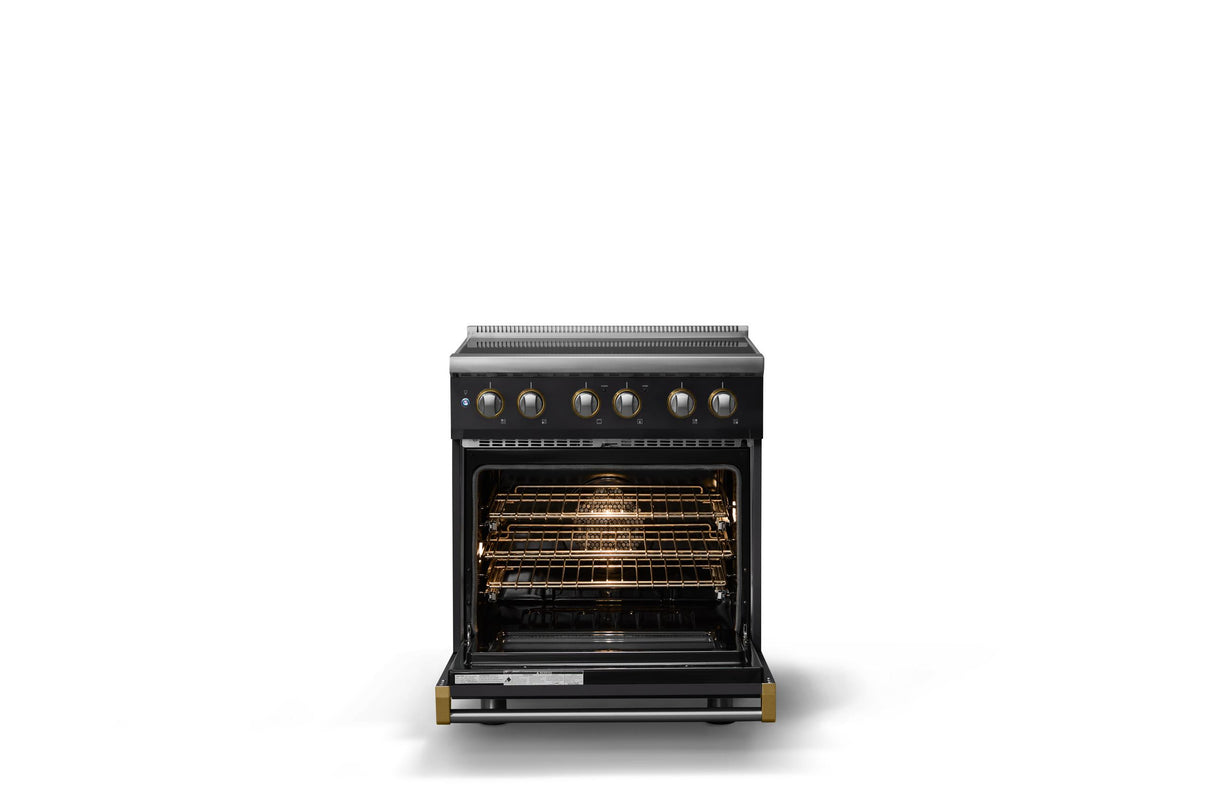 30"W. Induction Range (Finish: Onyx, Trim: Brushed Brass)