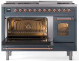 Nostalgie II 48 Inch Dual Fuel Liquid Propane Freestanding Range in Blue Grey with Copper Trim