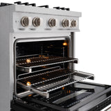 ZLINE 30 in. 4.2 cu. ft. Classic Dual Fuel Range with 4 Burner Gas Cooktop and Electric Convection Oven in DuraSnow' Stainless Steel with Black Matte Door (CDRS-BLM-30)