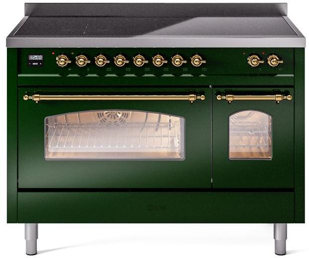 Nostalgie II 48 Inch Electric Freestanding Range in Emerald Green with Brass Trim