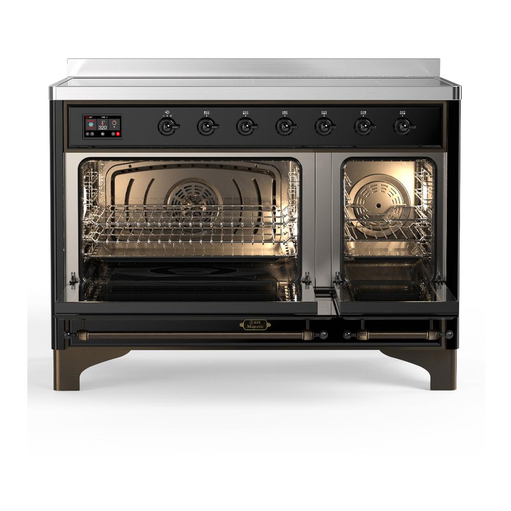 ILVE UMIB48NR3BKB Majestic III 48 inch Induction Range with 6 Elements, 5.02 cu. ft. Total Oven Capacity (Triple Glass Door, Glossy Black, Burnished)