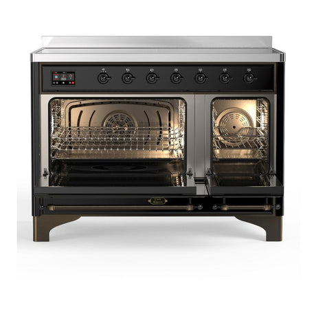ILVE UMIB48NR3BKB Majestic III 48 inch Induction Range with 6 Elements, 5.02 cu. ft. Total Oven Capacity (Triple Glass Door, Glossy Black, Burnished)