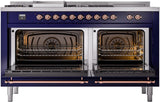 Nostalgie II 60 Inch Dual Fuel Liquid Propane Freestanding Range in Blue with Copper Trim