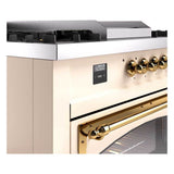 ILVE UN60FSNMPAWGLP Nostalgie II Noblesse 60 inch Dual Fuel Range (7 Sealed Burners + Griddle + French Top, Liquid Propane, Triple Glass Door, Antique White, Brass)