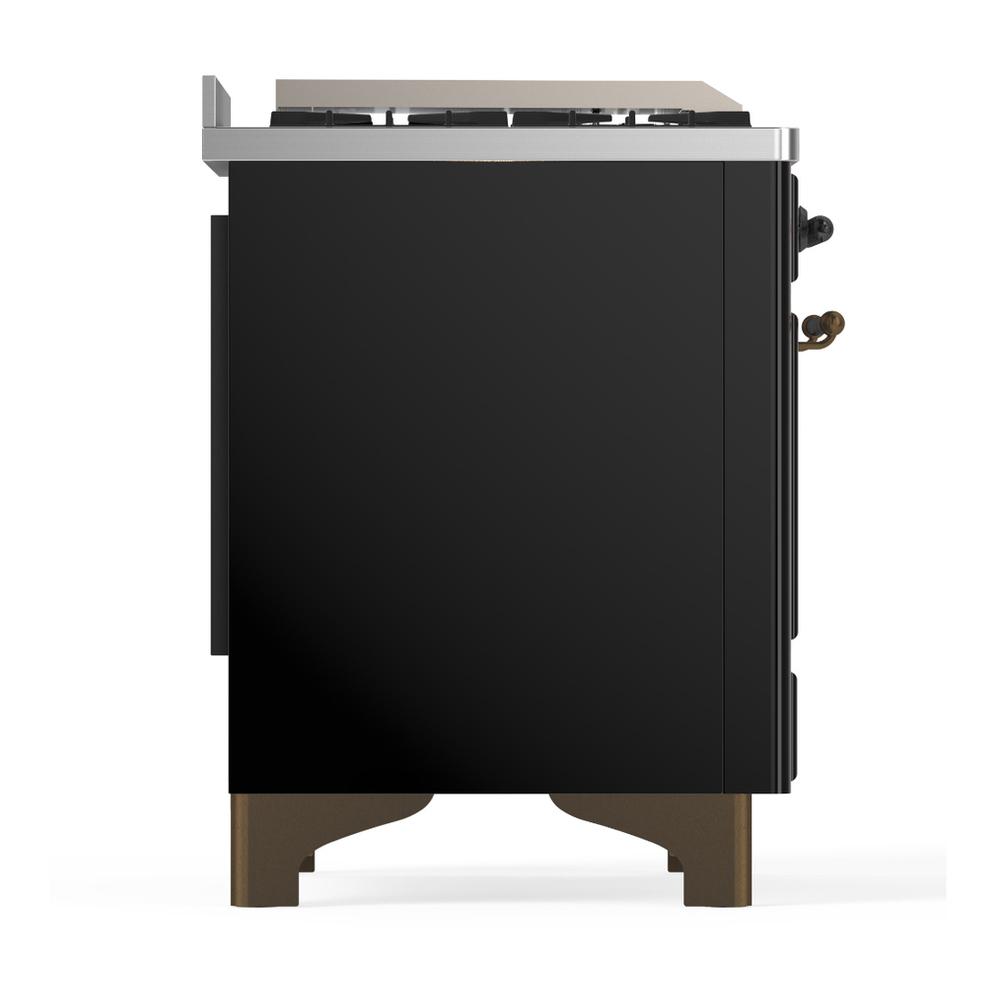 ILVE UMD40FQNR3BKB Majestic III 40 inch Dual Fuel Range with 6 Burners and Griddle, Dual Function Burner up to 25,000 BTU (Natural Gas, Solid Door, Glossy Black, Burnished)
