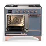 ILVE UMD40FQNR3BGPLP Majestic III 40 inch Dual Fuel Range with 6 Burners and Griddle, Dual Function Burner up to 25,000 BTU (Liquid Propane, Solid Door, Blue Grey, Copper)
