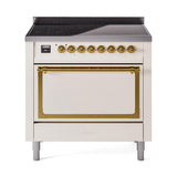 ILVE UNI366QNMPAWG Nostalgie II Noblesse 36 inch Induction Range (Solid Door, Antique White, Brass)
