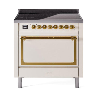 ILVE UNI366QNMPAWG Nostalgie II Noblesse 36 inch Induction Range (Solid Door, Antique White, Brass)