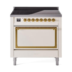 ILVE UNI366QNMPAWG Nostalgie II Noblesse 36 inch Induction Range (Solid Door, Antique White, Brass)