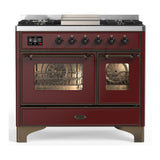 ILVE UMD40FNR3BUB Majestic III 40 inch Dual Fuel Range with 6 Burners and Griddle, Dual Function Burner up to 25,000 BTU (Natural Gas, Triple Glass Door, Burgundy, Burnished)