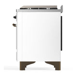 ILVE UM60FQNR3WHB Majestic III 60 inch Dual Fuel Range with 9 Burners and Griddle, Dual Function Burner up to 25,000 BTU (Natural Gas, Solid Door, White, Burnished)