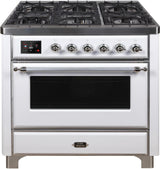 Majestic II 36 Inch Dual Fuel Natural Gas Freestanding Range in White with Chrome Trim