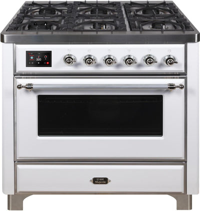 Majestic II 36 Inch Dual Fuel Natural Gas Freestanding Range in White with Chrome Trim