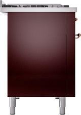 Nostalgie II 48 Inch Dual Fuel Natural Gas Freestanding Range in Burgundy with Copper Trim