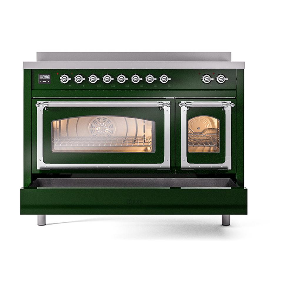 ILVE UNI486NMPEGC Nostalgie II Noblesse 48 inch Induction Range (Triple Glass Door, Emerald Green, Chrome)
