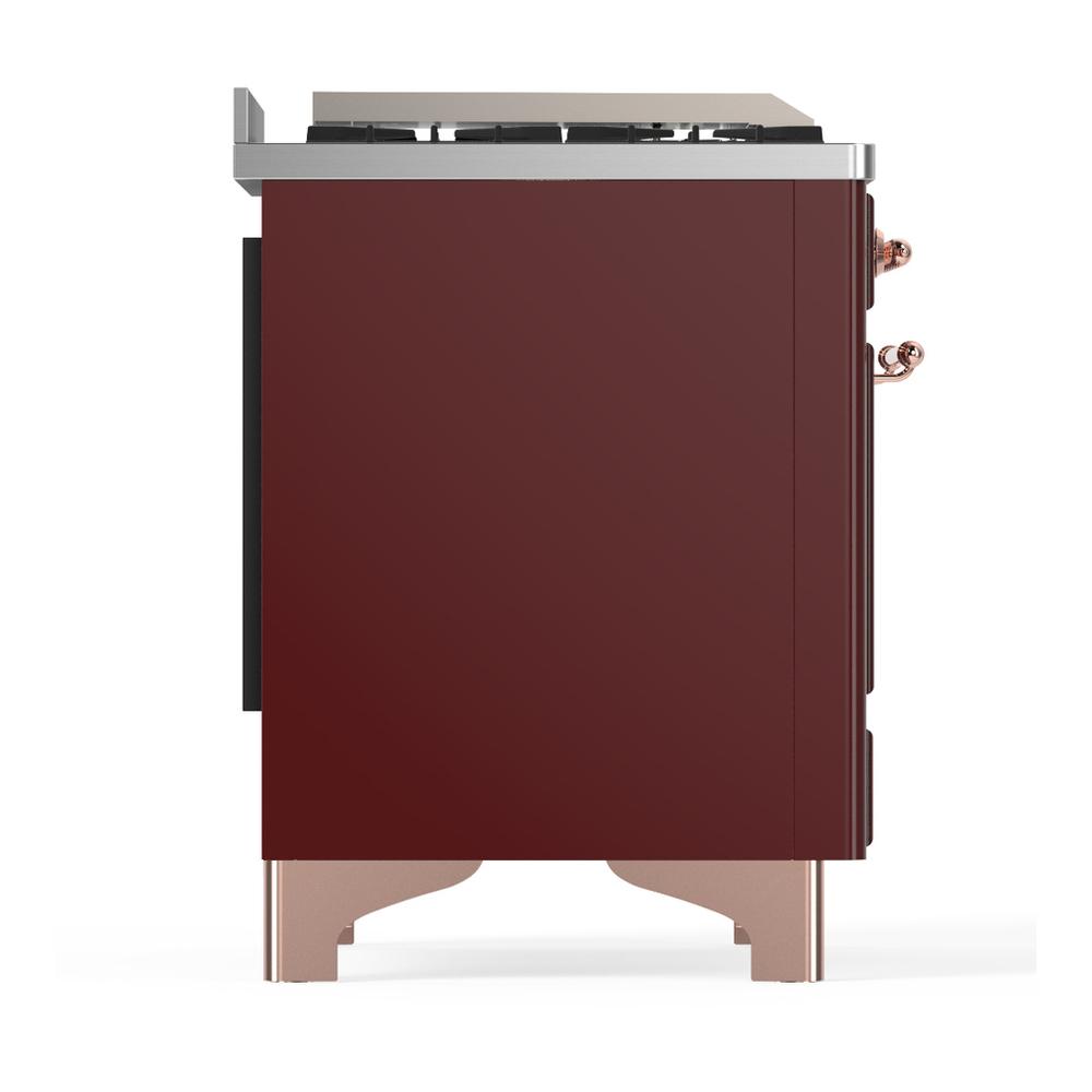 ILVE UM48FSQNR3BUPLP Majestic III 48 inch Dual Fuel Range with 5 Black Brass Burners, Griddle and French Top, Dual Function Burner up to 25,000 BTU (Liquid Propane, Solid Door, Burgundy, Copper)