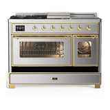 ILVE UM48FSNR3SSG Majestic III 48 inch Dual Fuel Range with 5 Black Brass Burners, Griddle and French Top, Dual Function Burner up to 25,000 BTU (Natural Gas, Triple Glass Door, Stainless Steel, Brass)