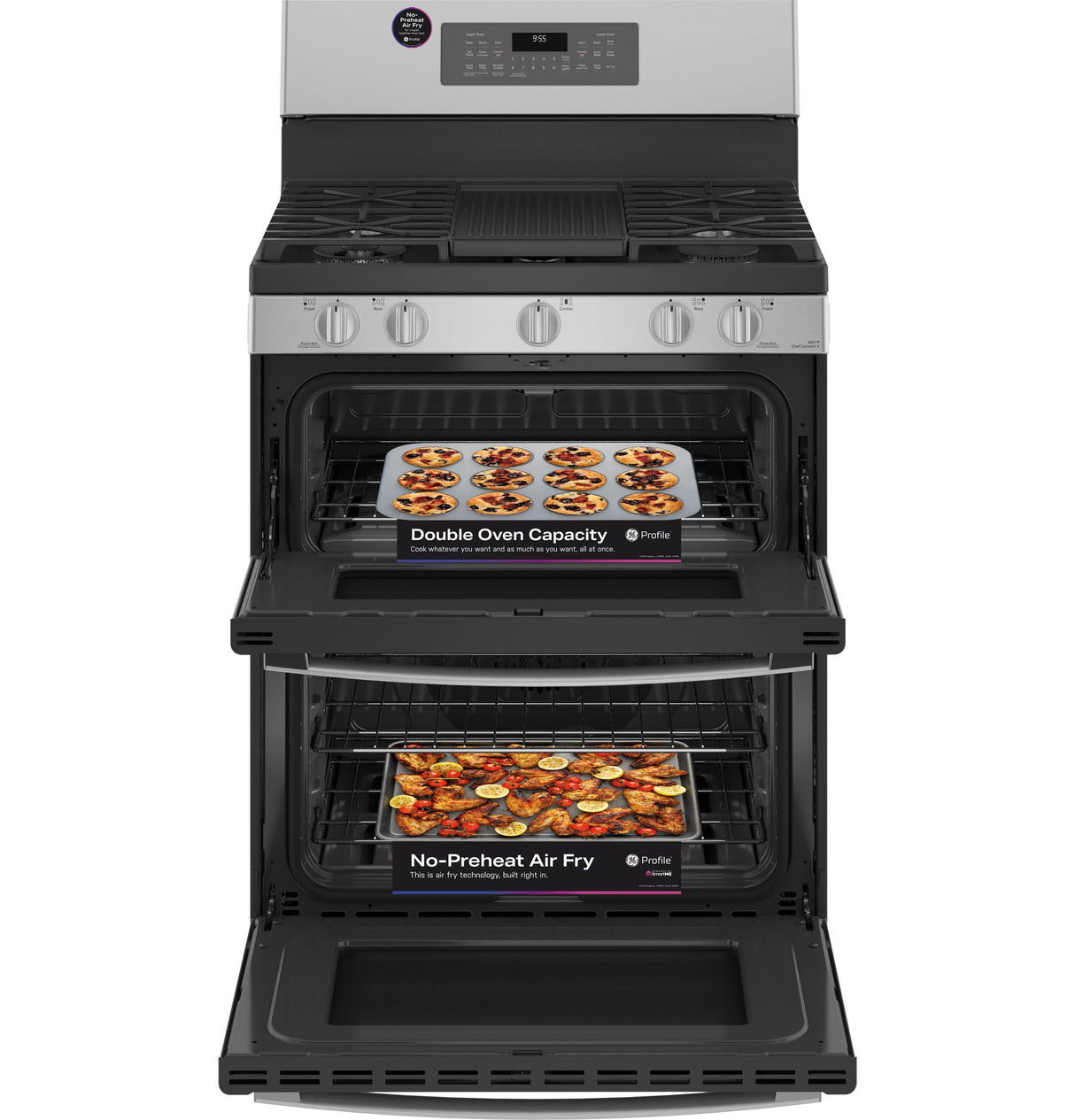 GE Profile™ 30" Free-Standing Gas Double Oven Convection Fingerprint Resistant Range with No Preheat Air Fry