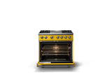36"W. Dual Fuel Range (Burner: 4g, Finish: Daffodil, Trim: Polished Chrome, Fuel: Propane)