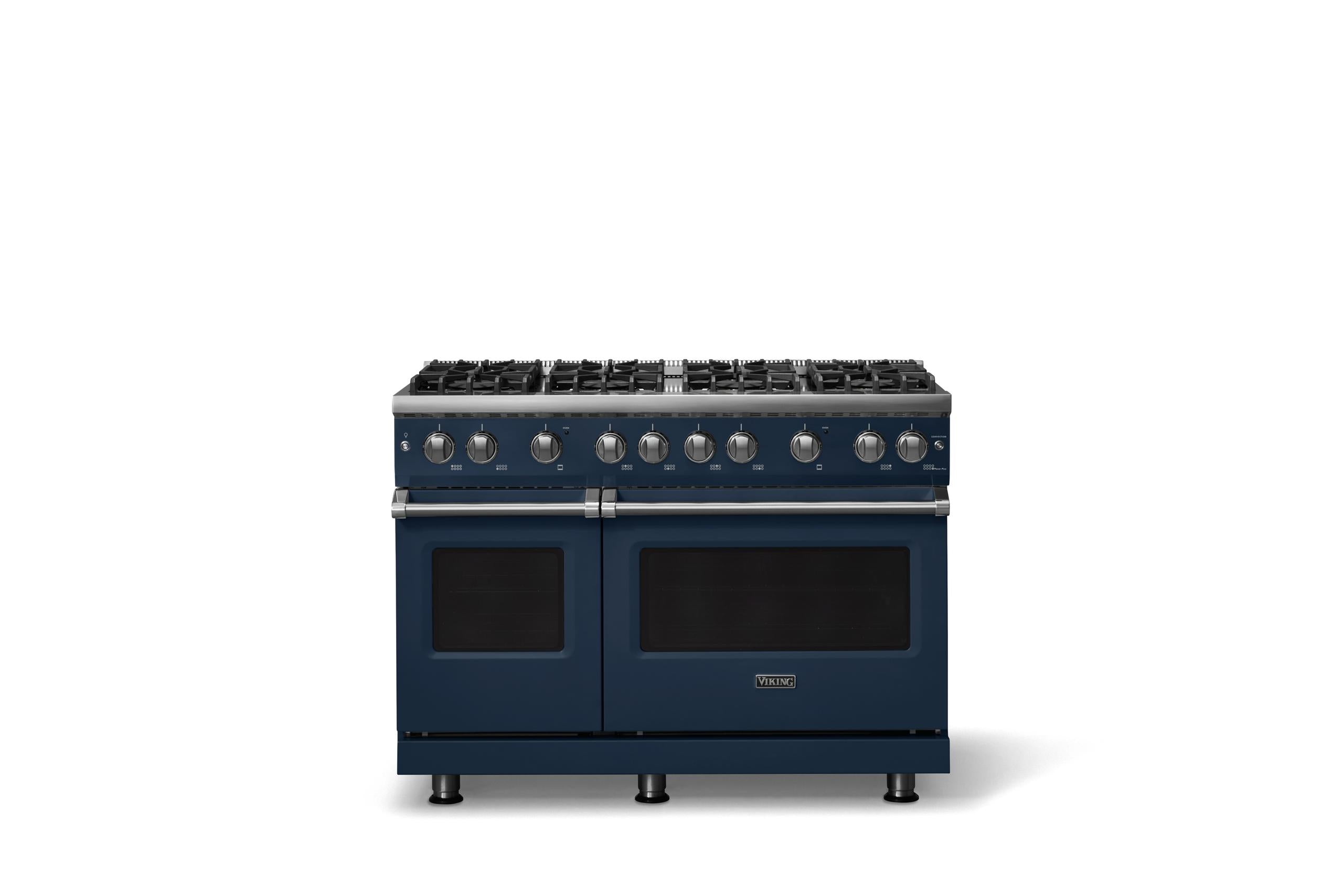 48"W. Sealed Burner Gas Range (Burner: 8b, Finish: Slate Blue, Trim: Polished Chrome, Fuel: Natural Gas)