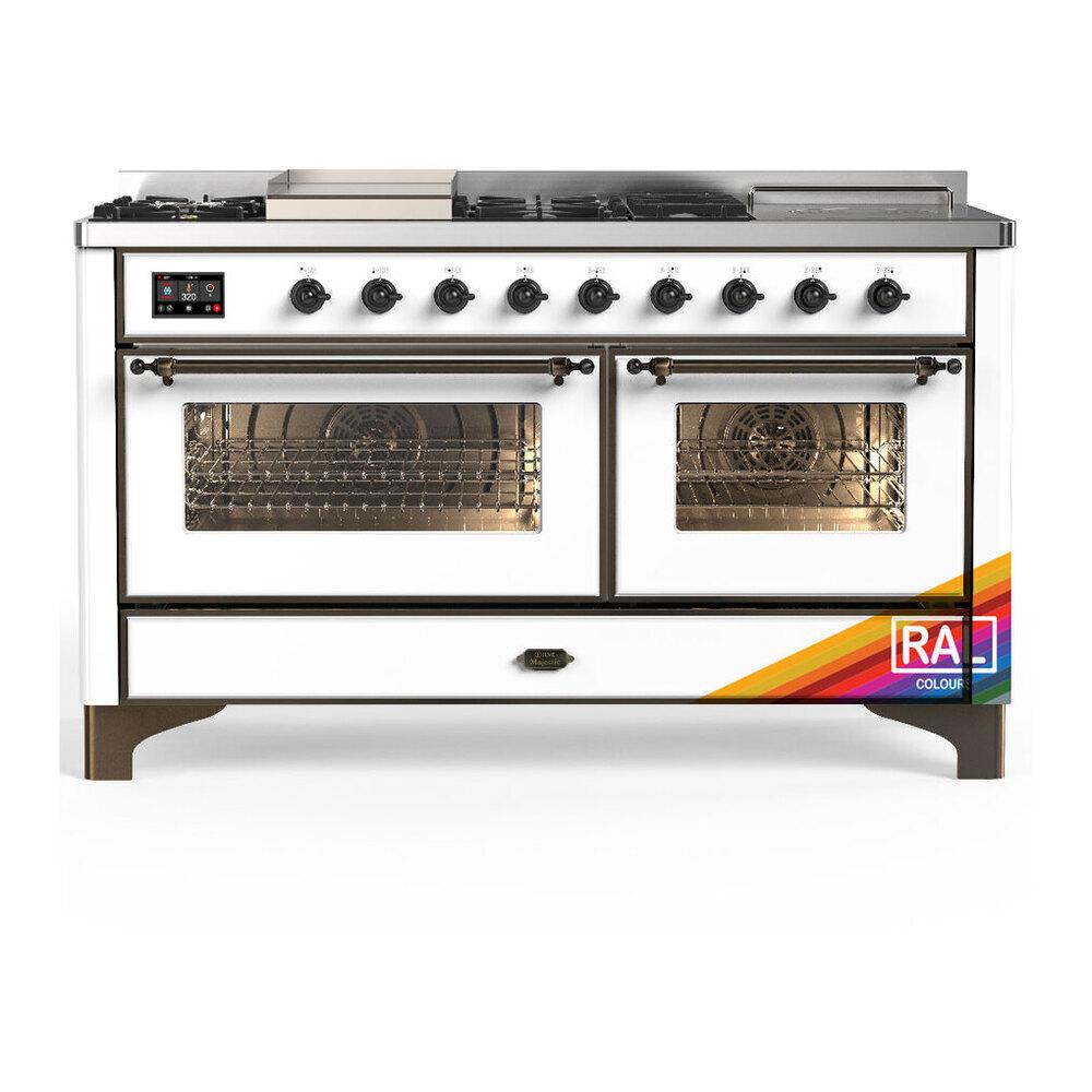 ILVE UM60FSNR3RAB Majestic III 60 inch Dual Fuel Range with 7 Burners, Griddle and French Top, Dual Function Burner with up to 25,000 BTU (Natural Gas, Triple Glass Door, RAL, Burnished)