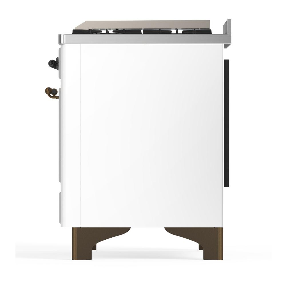 ILVE UM60FNR3WHBLP Majestic III 60 inch Dual Fuel Range with 9 Burners and Griddle, Dual Function Burner up to 25,000 BTU (Liquid Propane, Triple Glass Door, White, Burnished)
