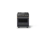 30"W. Dual Fuel Range (Finish: Cast Black, Trim: Brushed Brass, Fuel: Propane)