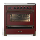 ILVE UMIB36NR3BUB Majestic III 36 inch Induction Range with 6 Elements, 3.5 cu. ft. Total Oven Capacity (Triple Glass Door, Burgundy, Burnished)